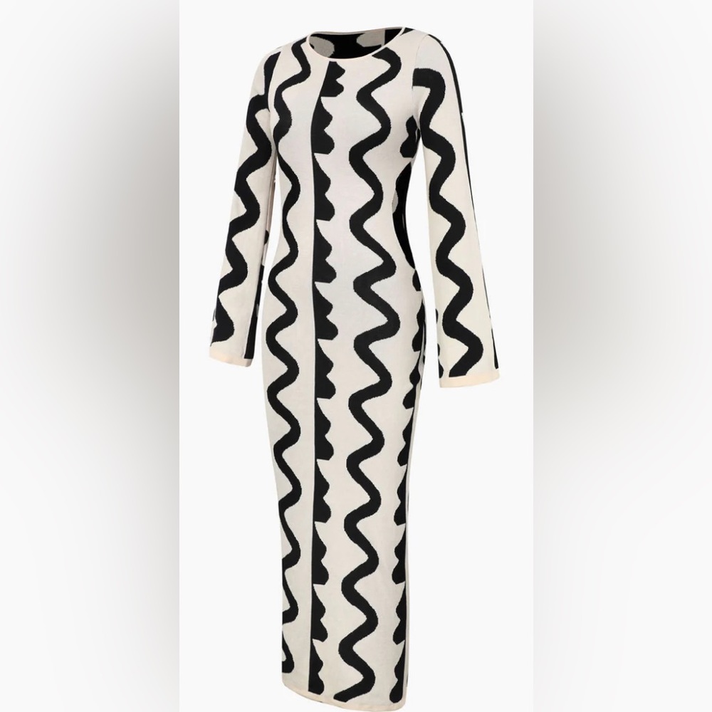 NWOT Wavy Pattern Long Sleeve Side Cut Out Knit Dress